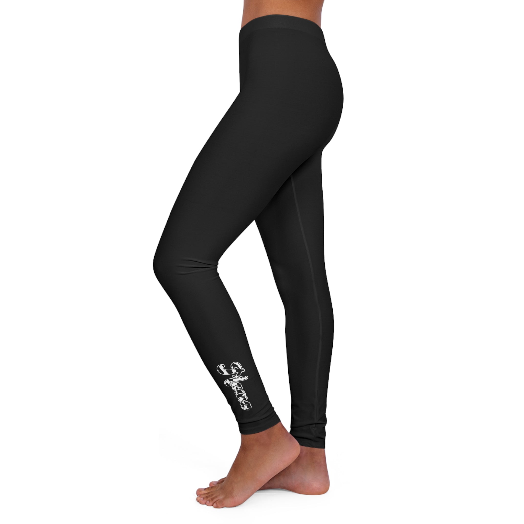 Womens Black Fitness Leggings Black and White Abstract Mama Pattern