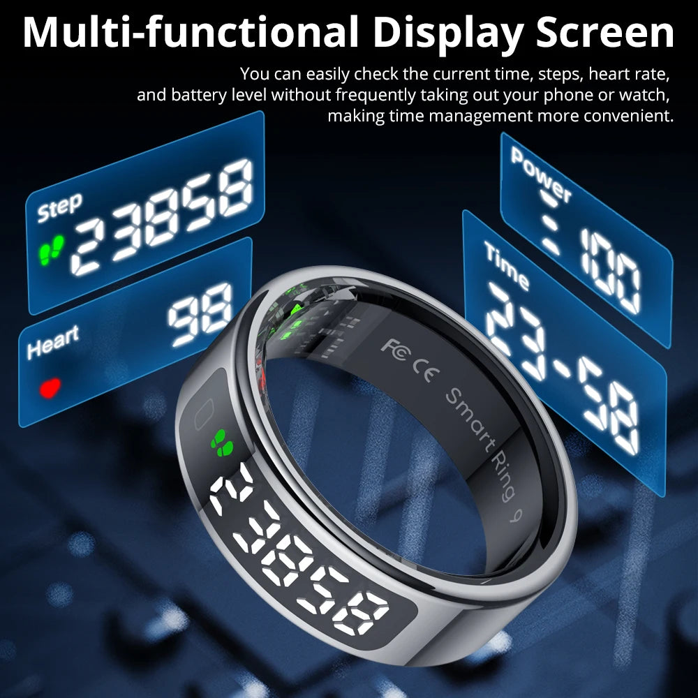 Smart Ring with Touch Display, Wireless Charging, 5 ATM Waterproof, Health Manager for Men & Women