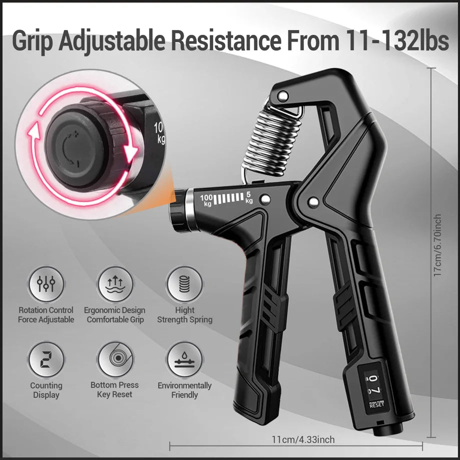 5-100 KG Adjustable Hand Grip Strength Trainer – Finger Strengthener