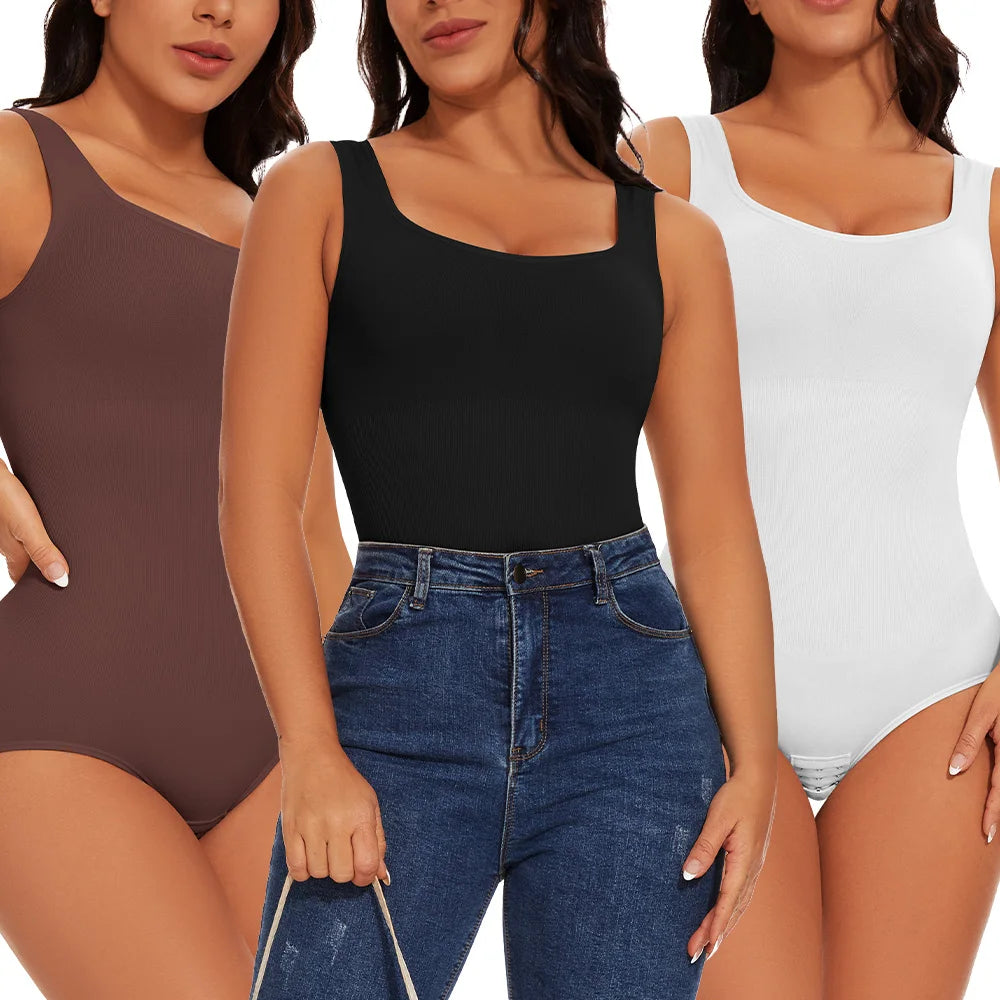 Women's Wide Strap Tummy Control Shapewear Bodysuit – Comfortable, Non-Slip Fitness Wear