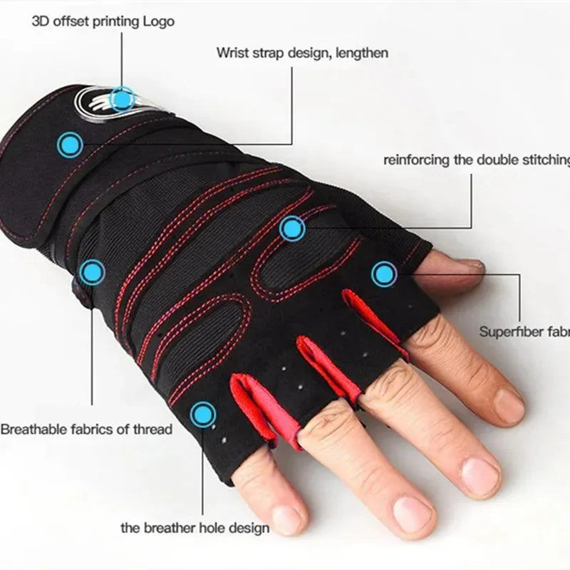 Gloves for Men & Women – Fingerless Long Wrist Support Gloves for Fitness, Gym and Training Workouts