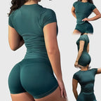 Histello Women’s Seamless Gym Set – Breathable Solid Fitness Workout Top and Shorts