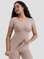 One Piece Women's Short Sleeve Seamless Body Shaper - Elastic Tummy Control Shapewear
