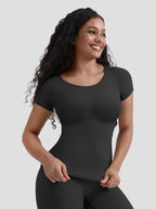 One Piece Women's Short Sleeve Seamless Body Shaper - Elastic Tummy Control Shapewear