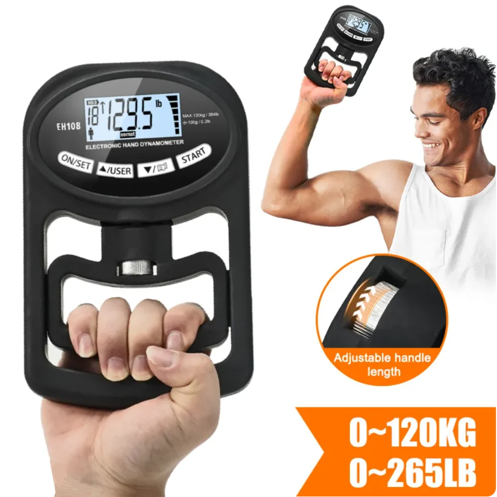 Grip Strength Tester 265lbs/120kg Digital Hand Dynamometer with USB, LCD Screen – Hand Grip Strength Meter for Power Training and Sports