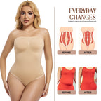 Women’s Strapless Seamless Bodysuit Shapewear – Compression Waist Trainer, Push-Up Butt Lifter