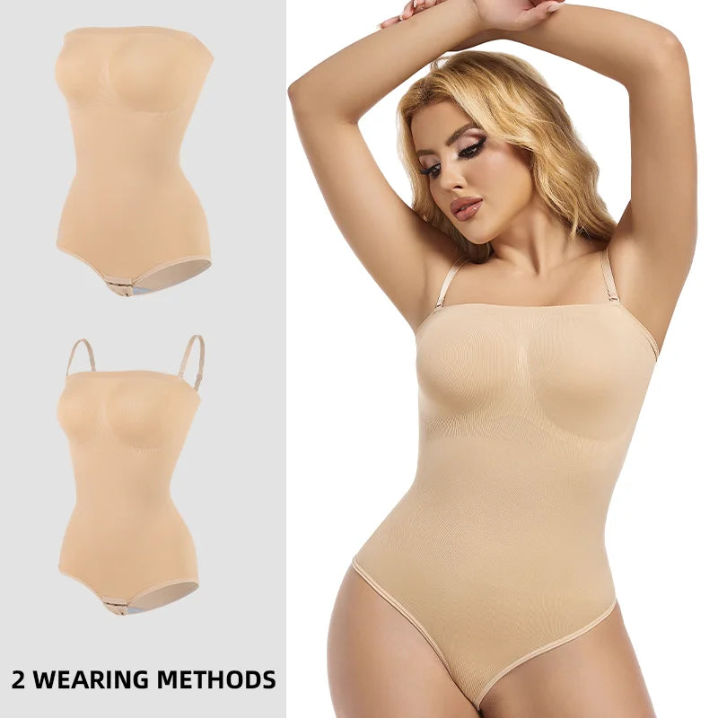 Women’s Strapless Seamless Bodysuit Shapewear – Compression Waist Trainer, Push-Up Butt Lifter