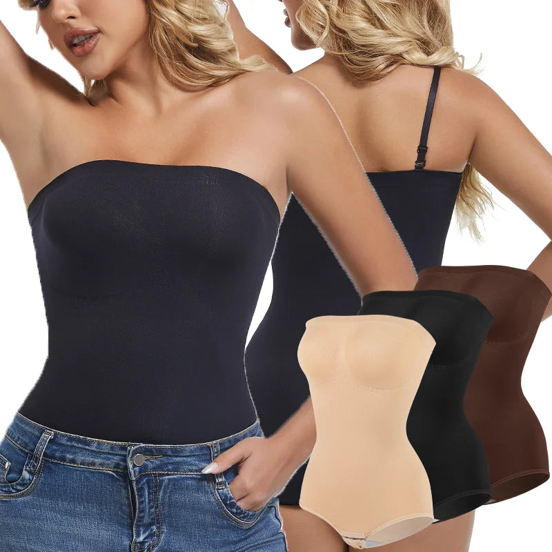 Women’s Strapless Seamless Bodysuit Shapewear – Compression Waist Trainer, Push-Up Butt Lifter