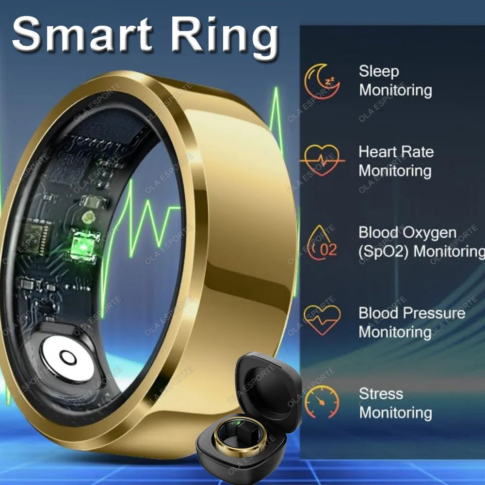 Smart Ring with Blood Pressure, Heart Rate & Sleep Monitoring, IP68 & 5ATM Waterproof, Multi-Sport Mode – Smart Ring for Men & Women
